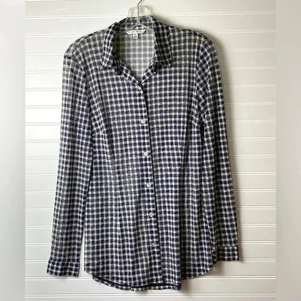 Cabi Gray Long Sleeve Geometric Print Sheer Mesh Women's Top Size Medium